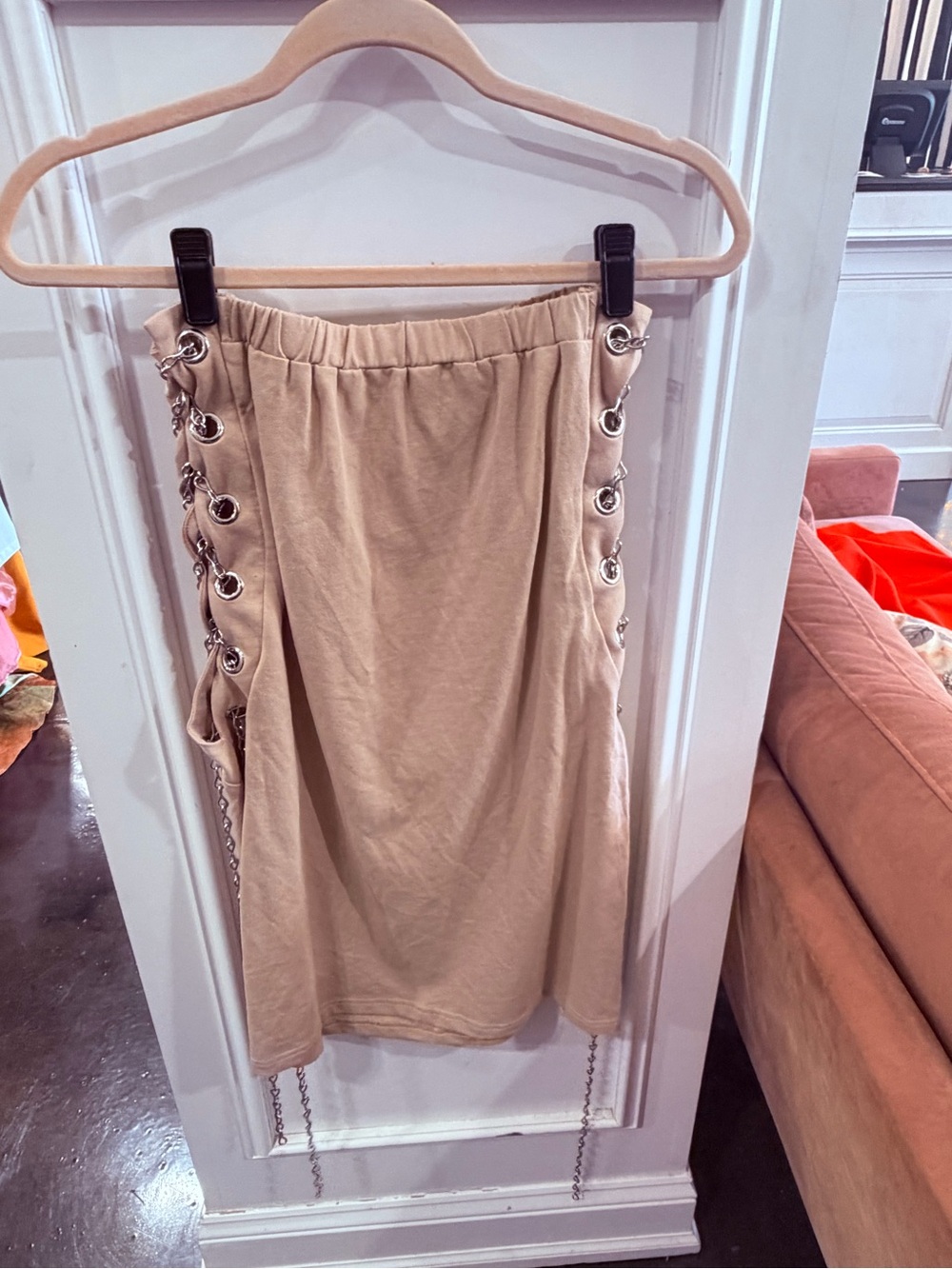 Fashion Nova Beige Eyelet-Chain Midi Skirt